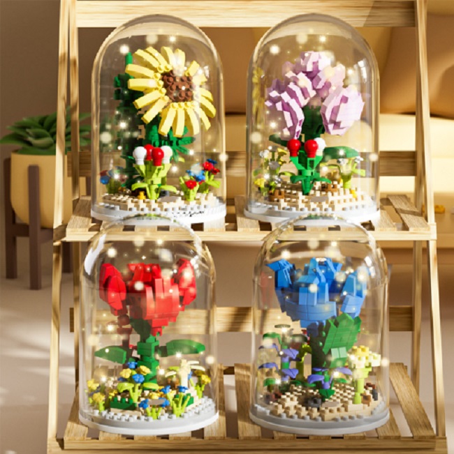 Building block flower toys puzzle assembly building blocks small particle girls flower bouquets gifts