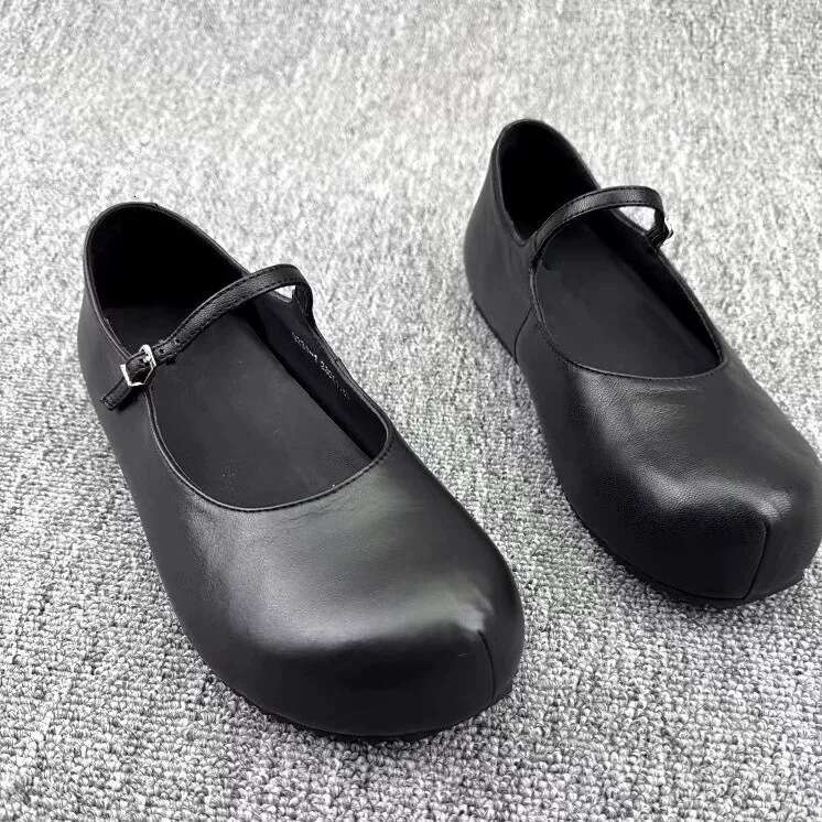 Genuine Leather Korean Style Chunky Hidden Heel Buckle Strap Single for Women 2025 New Spring Summer Mary Jane Flat Shoes