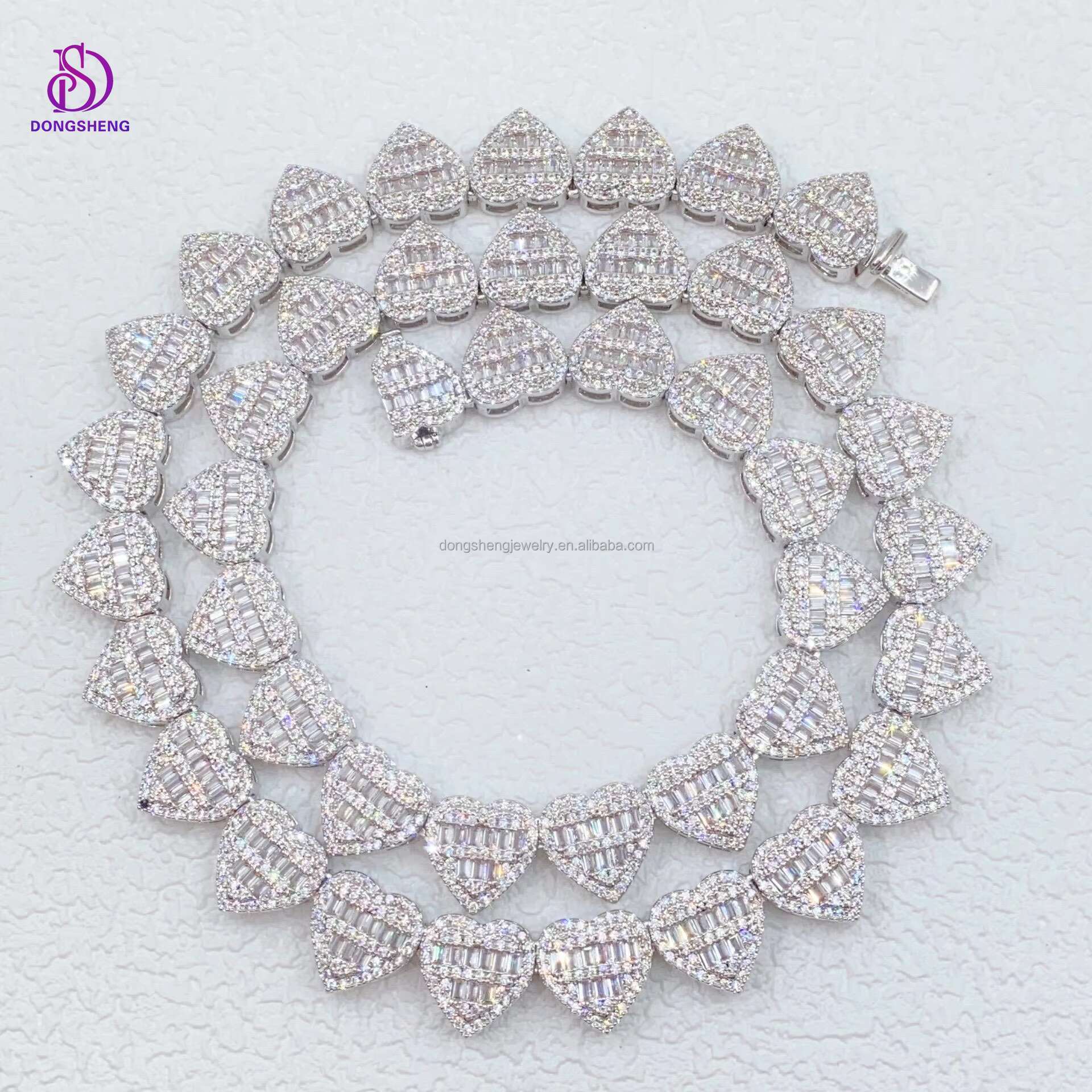New Trendy 925 Sterling Silver Heart Shape Moissanite Link Chain for Women Fashion Hip Hop Iced Out Cuban Link Bracelet