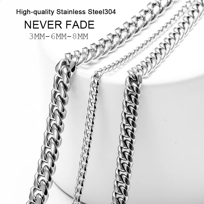 m 6mm Wide Stainless Steel Chain Cuban Link Chains Chokers Necklace For Mens Jewelry Silver Plated Solid Metal Fashion 250519