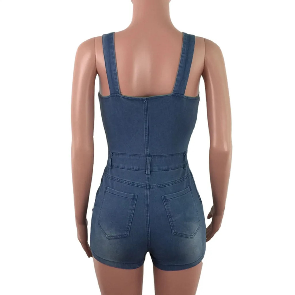 Womens Jumpsuits Cropped Pants Fit Sleeveless Overalls Casual Streetwear Denim For Hole Summer Shorts 250516Z