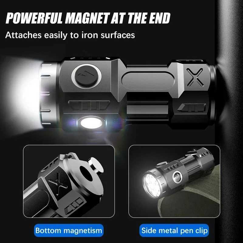 New Ultra Bright Flashlight 4/6/8*P35 LED Mini Super Bright Torch USB Rechargeable Waterproof Light With Magnet Emergency Lamp XJ250529