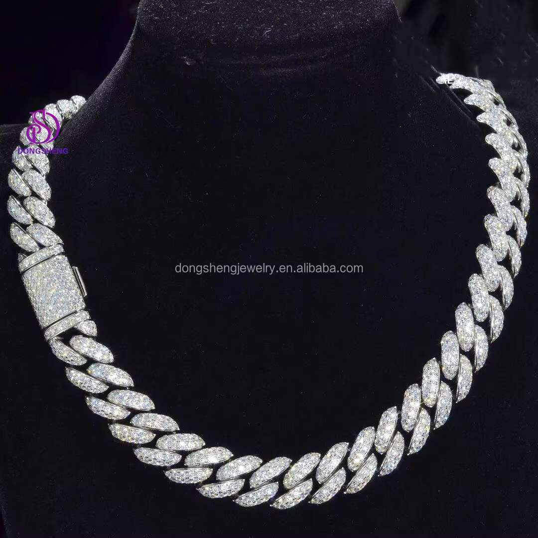 Custom Pass Diamond Tester Vvs Moissanite Diamond Cuban Link Heavy Big 15mm Hip Hop Necklace Men 925 Jewelry Cuban Link Chain
