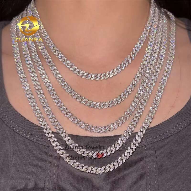 Zuanfa Jewelry Hip Hop Iced Out 6MM Solid 925 Silver VVS Small Women Moissanite Cuban Chain