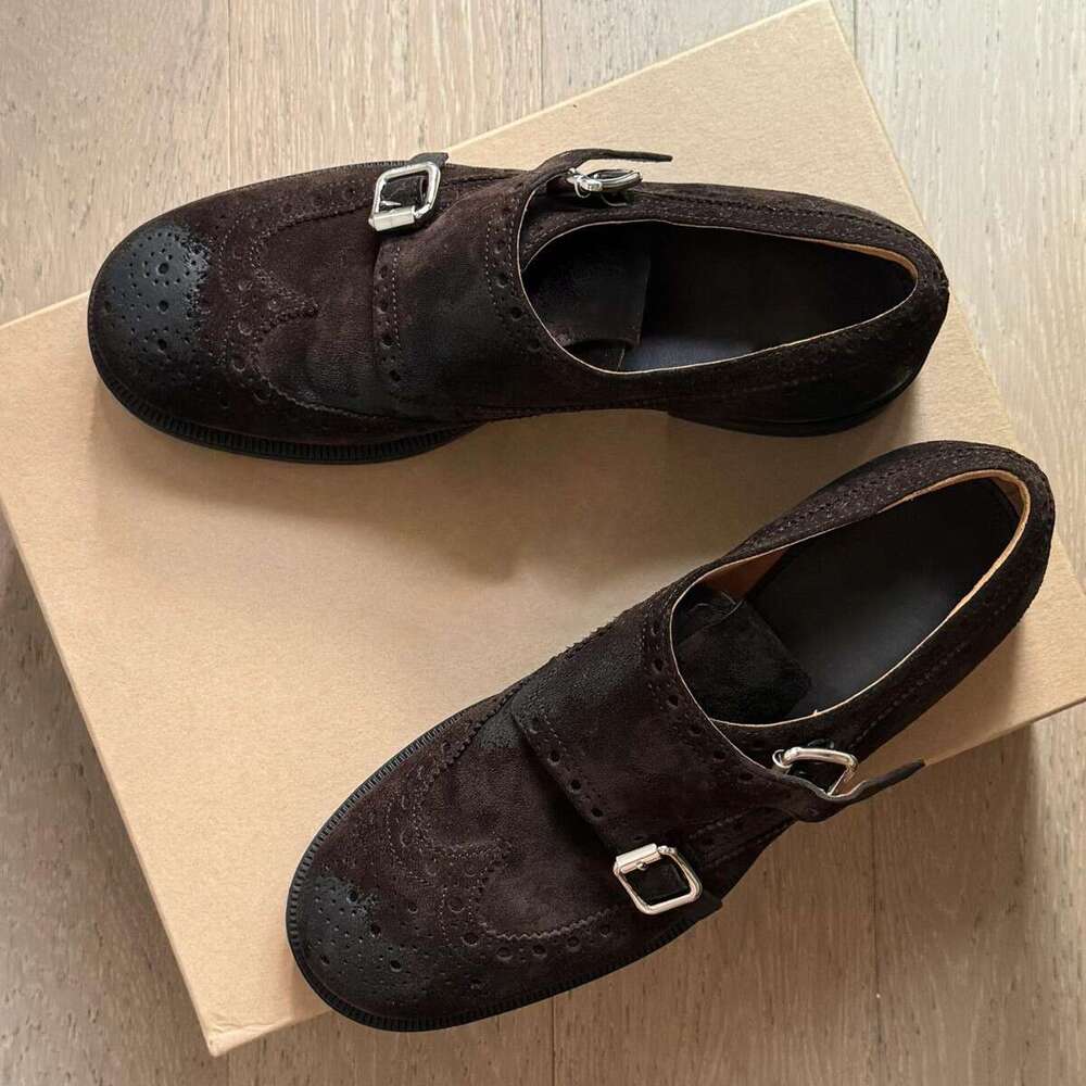 Genuine Vintage Thick Heel Platform Round Toe Deep Mouth Loafers Oxford Carved Derby Small Leather Women's Shoes
