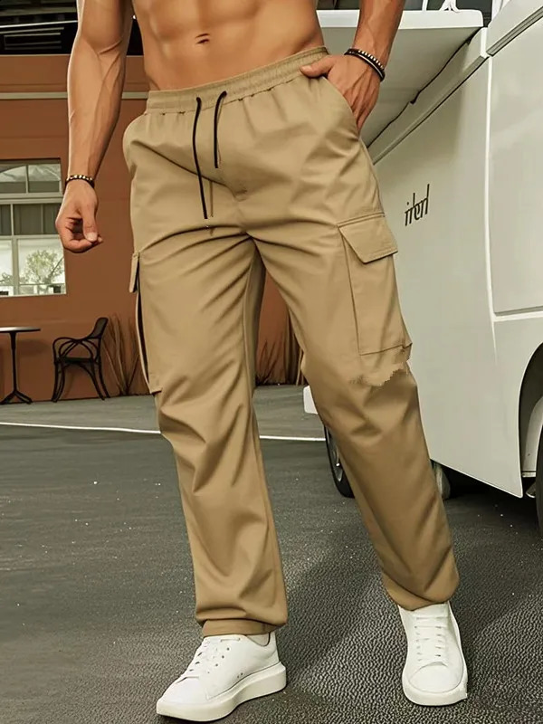 Mens Casual Jogger Pants Relaxed Fit Cargo Pants Drawstring Sweatpants Hiking Outdoor Twill Sport Pants 250527