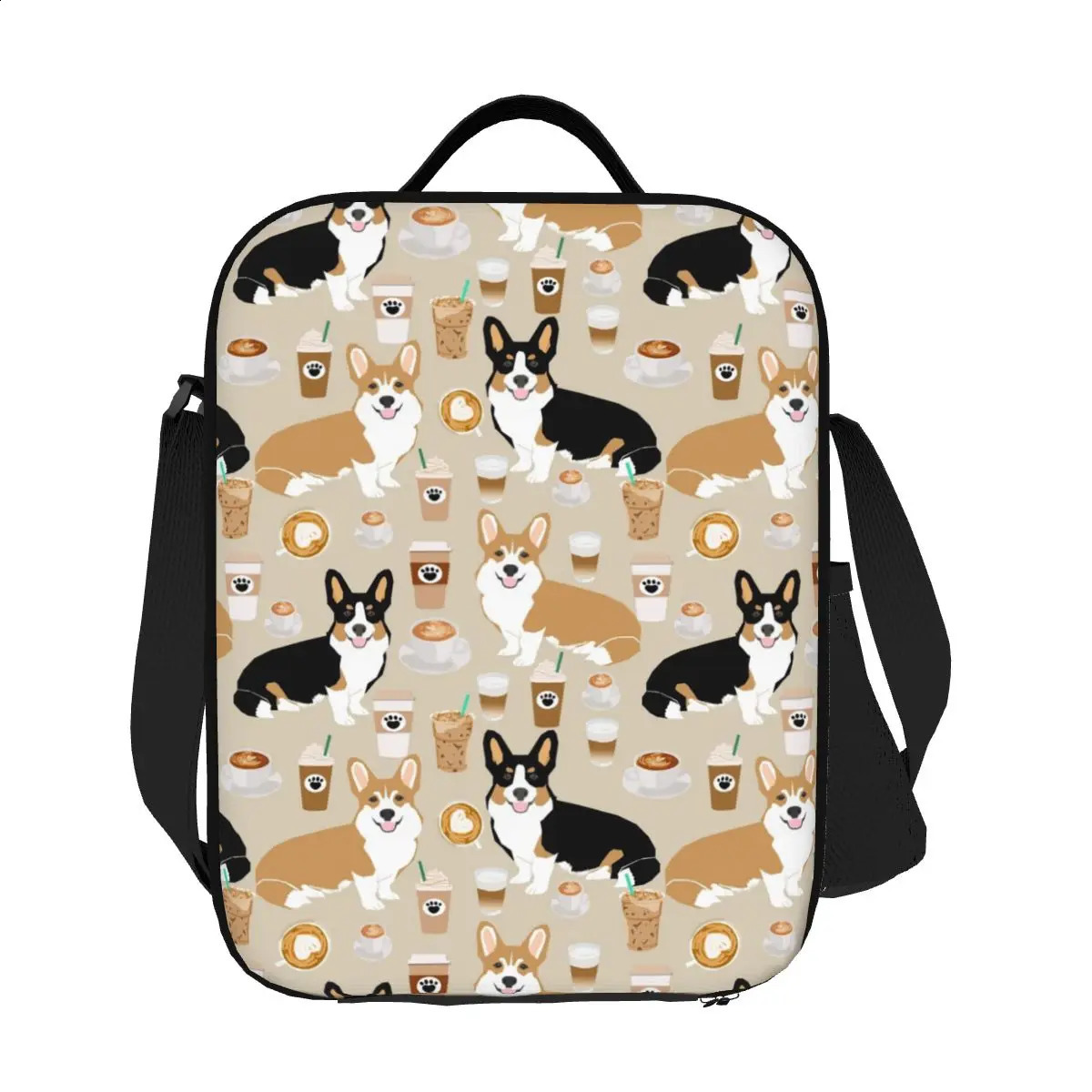 Coffee Welsh Corgis Dog Portable Lunch Boxes for Women Leakproof Cooler Thermal Food Insulated Bag Office Work 250528