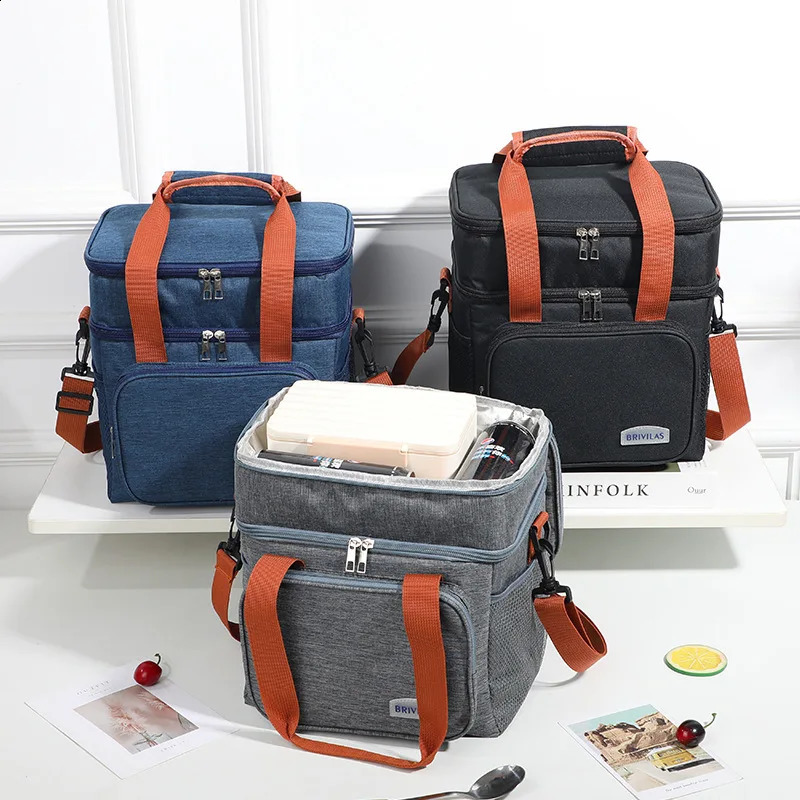 1PC Double Layer Lunch Bag Large Capacity Thermal Insulation Bags Leakproof Cooler Tote For Men Women Work Picnic School 250528