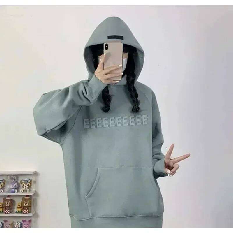 Women's Wear Season 9 Brand Double Line Men's Hoodies Classic Design Chest Silicone Letter Hoodie High Street Couple Sweater Set