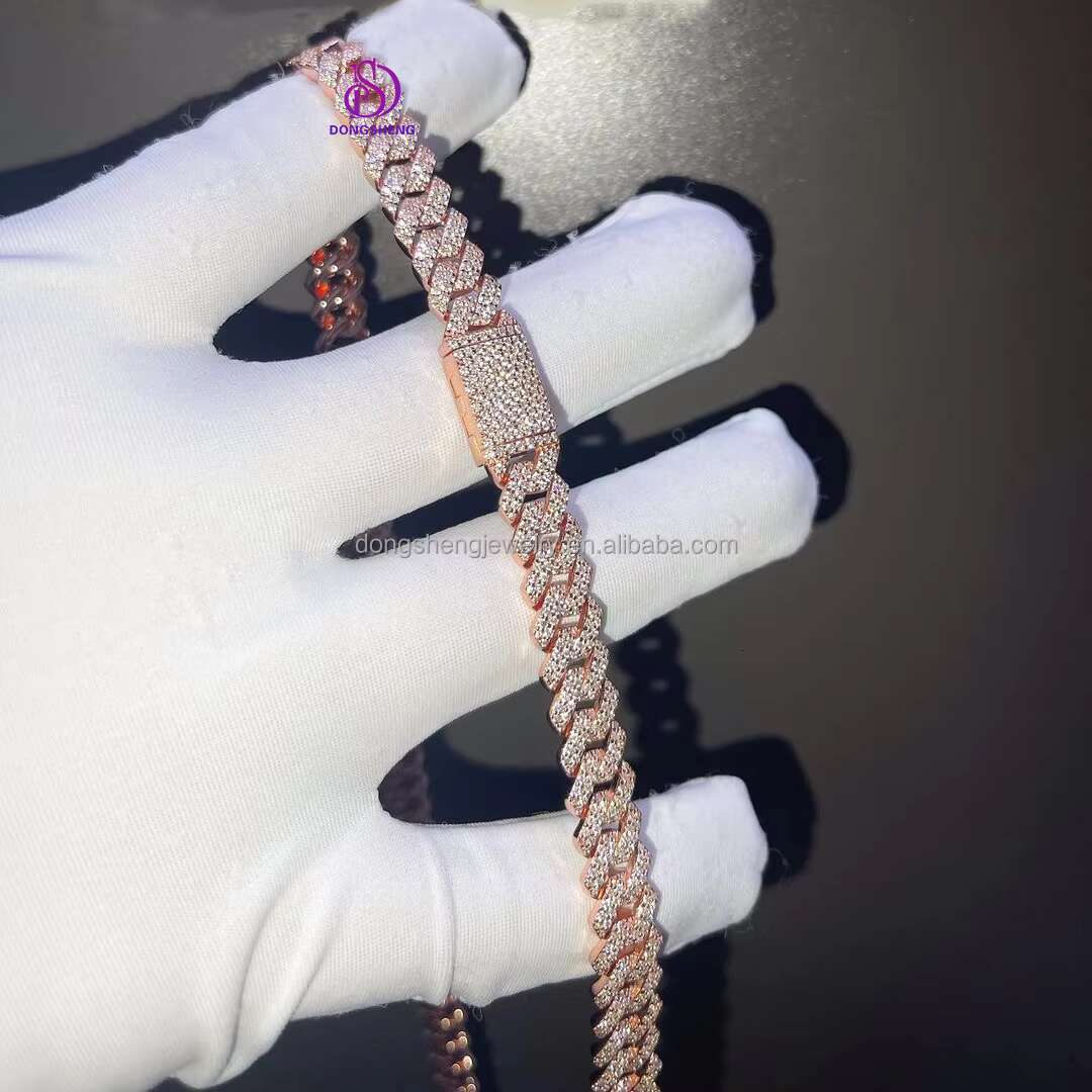 Lady High Quality Plating Rose Gold Fashion Jewelry Hiphop Necklaces 8mm 10mm 12mm Iced Out Moissanite Diamond Cuban Link Chain