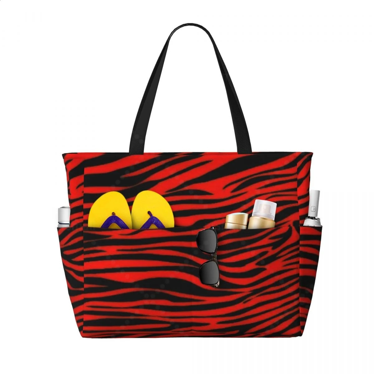 Zebra Stripe Travel Tote Bag Large Sandproof Beach with Zipper and Pockets for Womens Vacation Gym Travel 250528