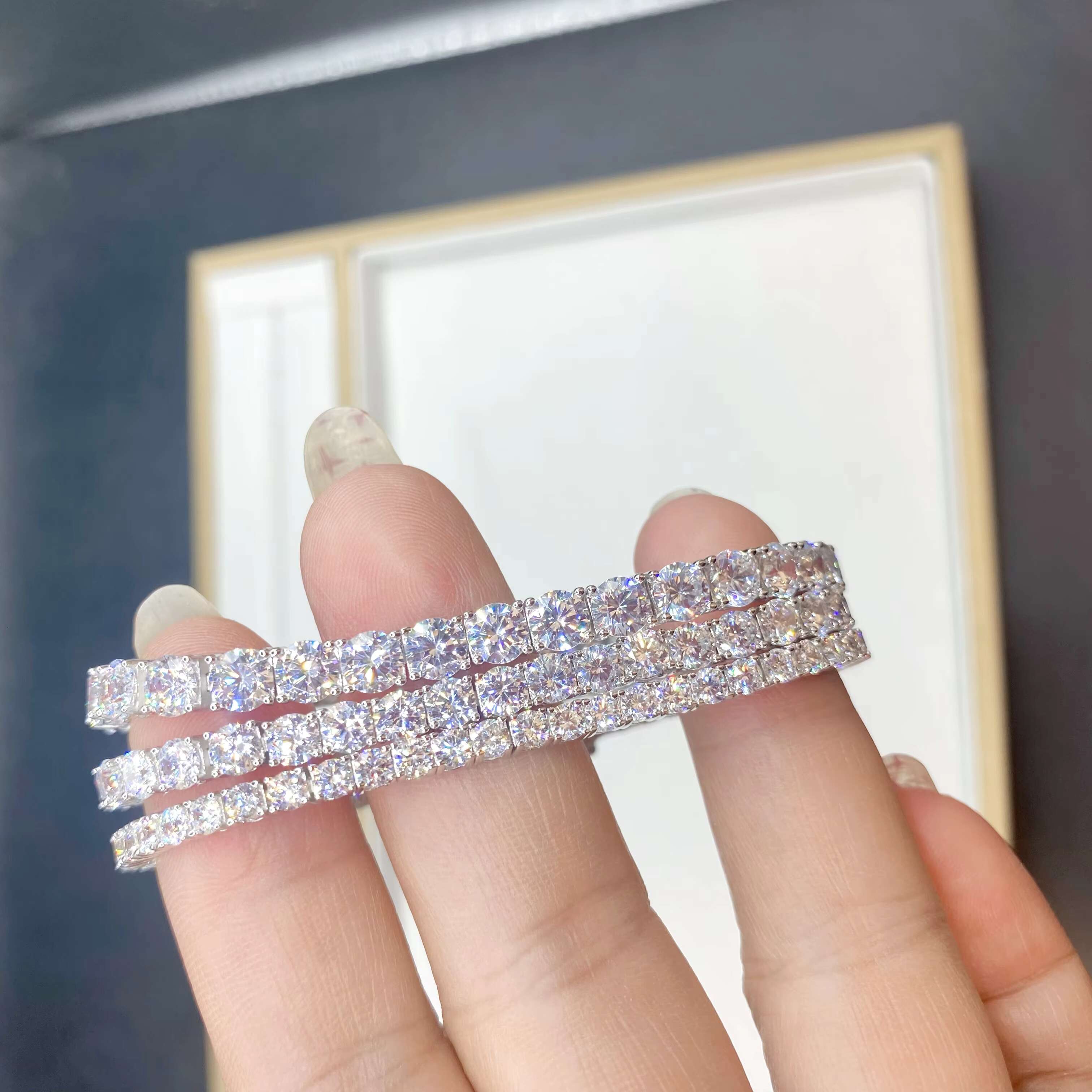 New Round Design 3mm 6.5inch Necklace Hip Hop 925 Sterling Silver Moissanite Bracelet Tennis Chain