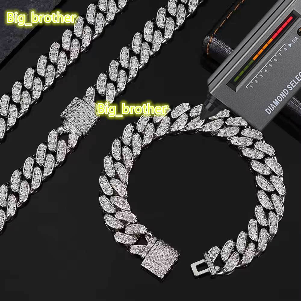 12mm Hip Hop Iced Out Cuban Link Necklace for Women Micro Pave Shiny Moissanite Cuban Chain with 925 Sterling Silver