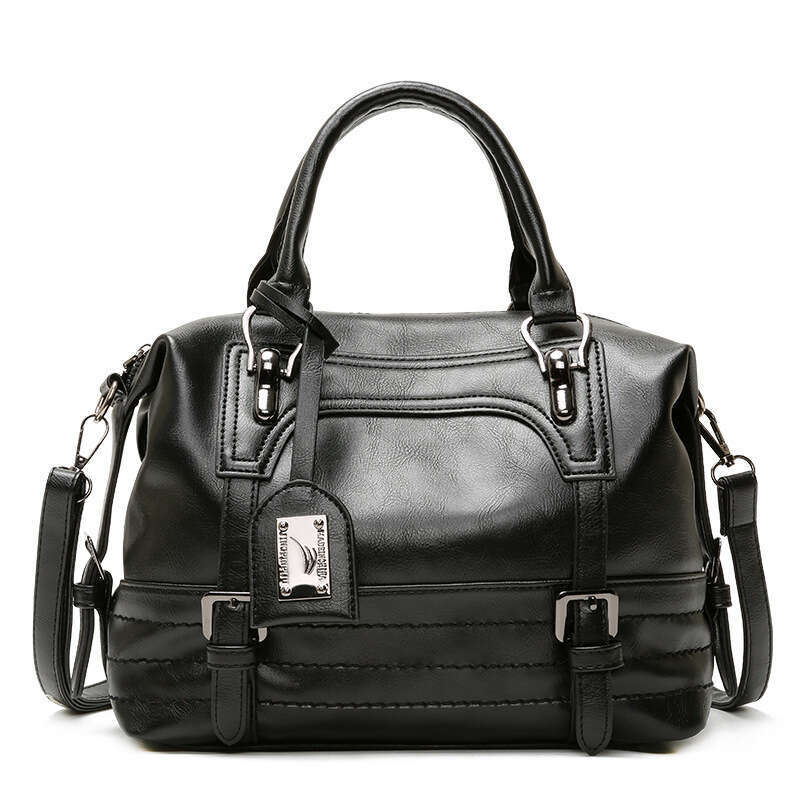 Large Capacity Genuine Texture Oil Wax Leather Boston Women's Handbag Shoulder Crossbody Bag B5