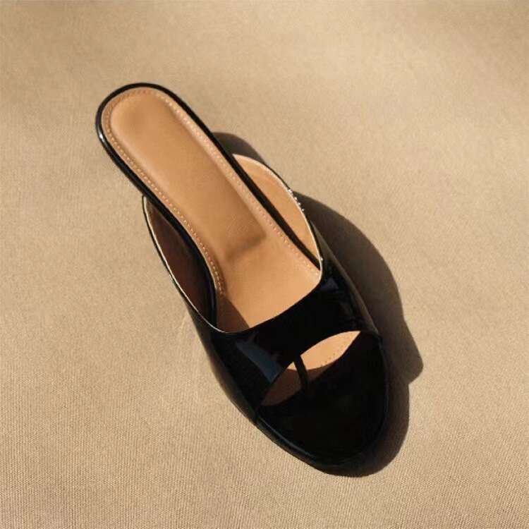 Genuine Leather Korean Style Elegant Post Stiletto Cat Sandals for Women Summer New Round Open Toe Low Heel Outdoor Slippers