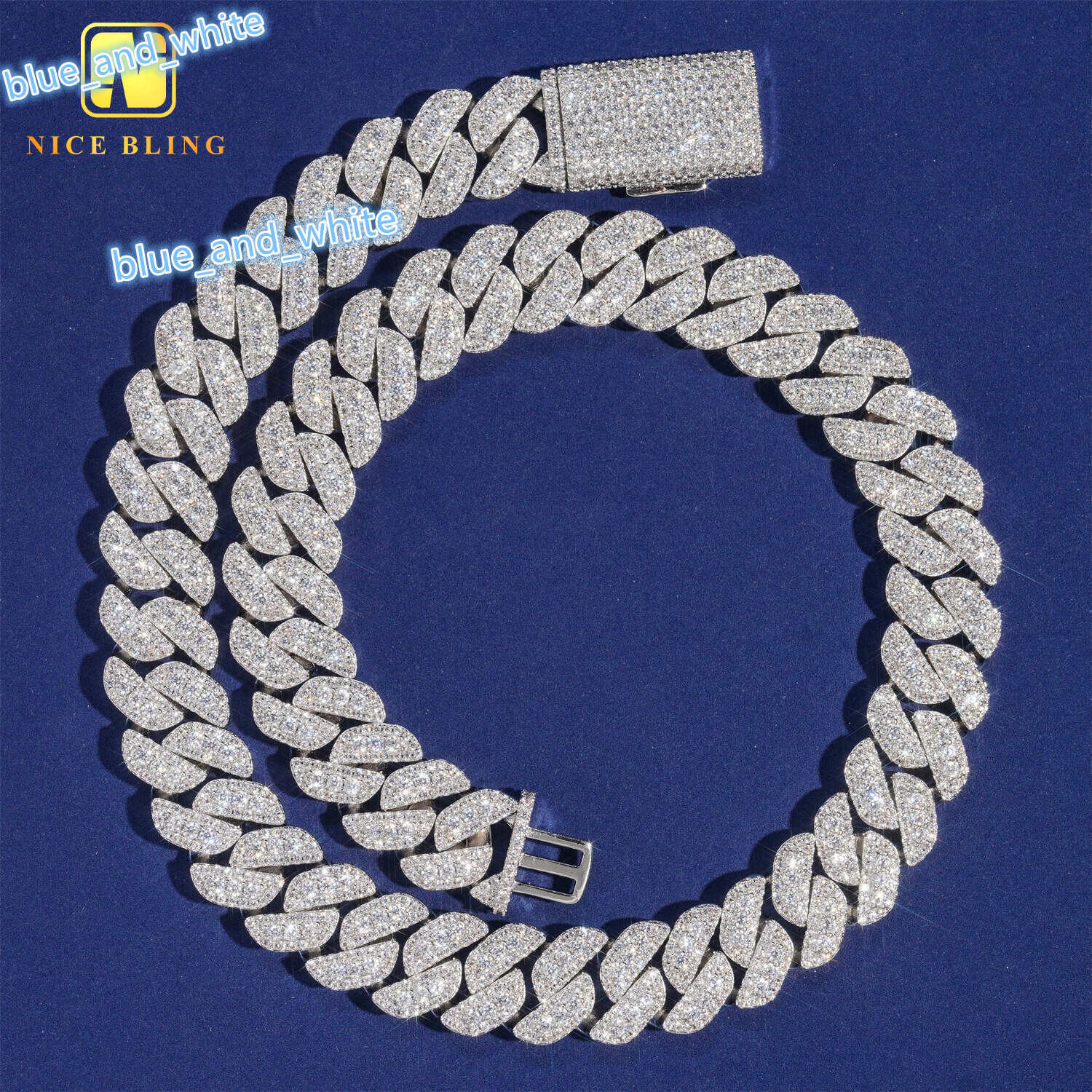Wholesale Luxury Hip Hop Jewelry Necklace Iced Out Lab Diamond Moissanite Silver Cuban Link Chain