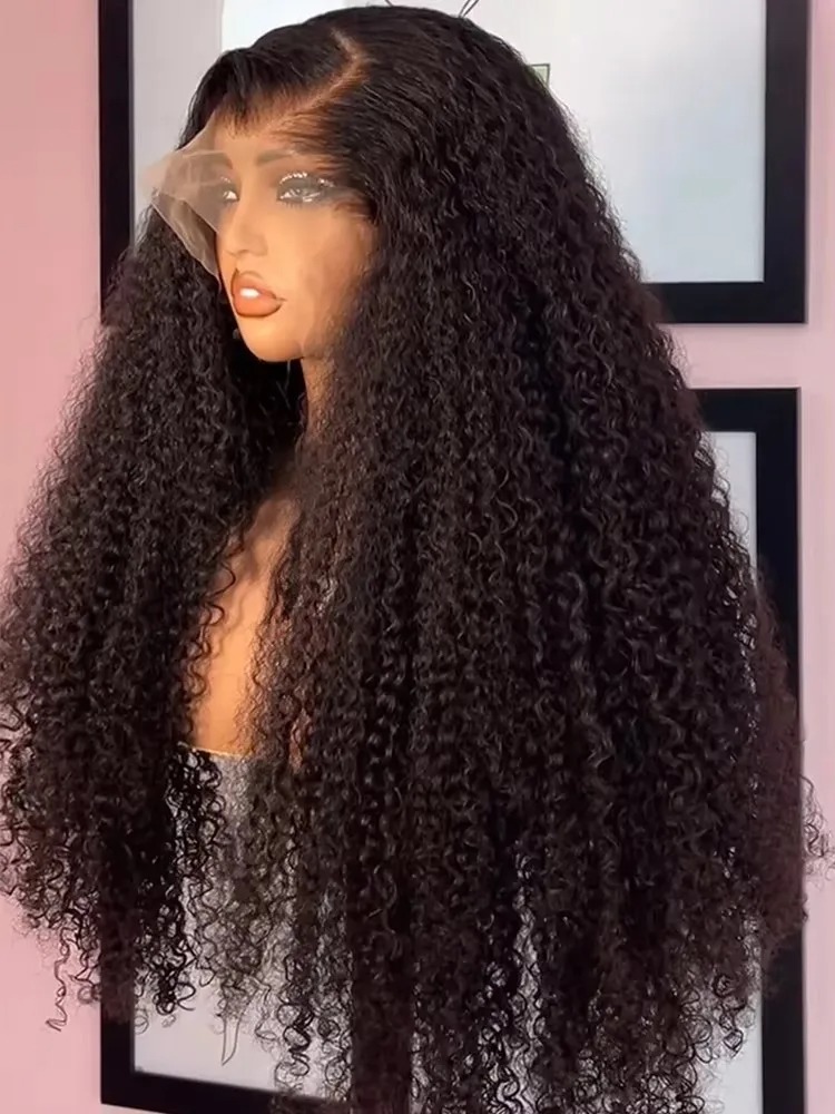 250 Density 13x6 Hd Afro Kinky Curly Wig 100% Human Hair 13x4 4c Edges Frontal Deep Wave Curly Synthetic Lace Front Wigs For Women on sale