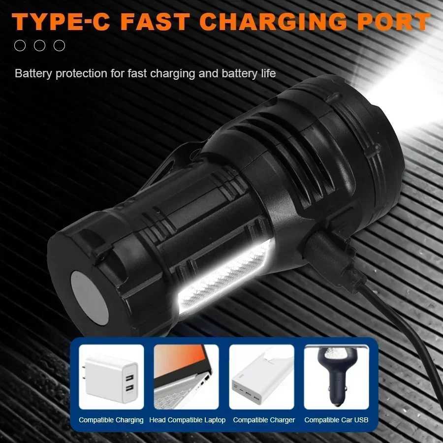 2000LM Mini 9LED Flashlight Multifunctional Magnetic Strong Light Work Torch Cob Side Light Outdoor Waterproof Camping LanternXJ250529