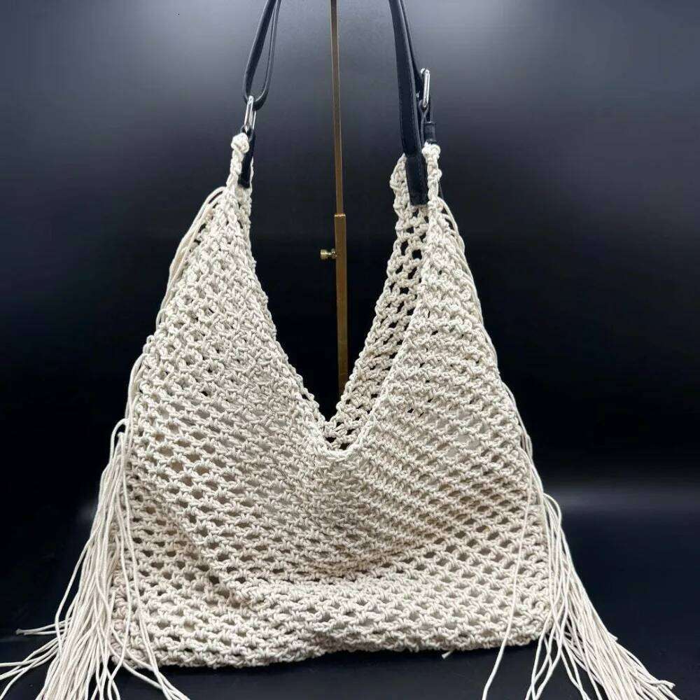 Women's Bags Designer Hollow Crochet Tote Bags For Women Bohemian Woven Beach Rope Knitting Shoulder Bag NEW Summer Shopper Purses