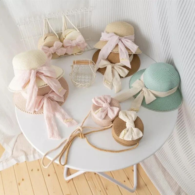Baby Hat Round Bag Two-piece Set Summer Girls Fisherman Hat Straw Hat Bow Coin Purse Multi-color A Vailable 250527