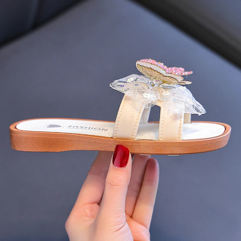 Girls bow decorative cute fashion versatile slippers outdoor leisure indoor home spring and summer are suitable sandals 250526