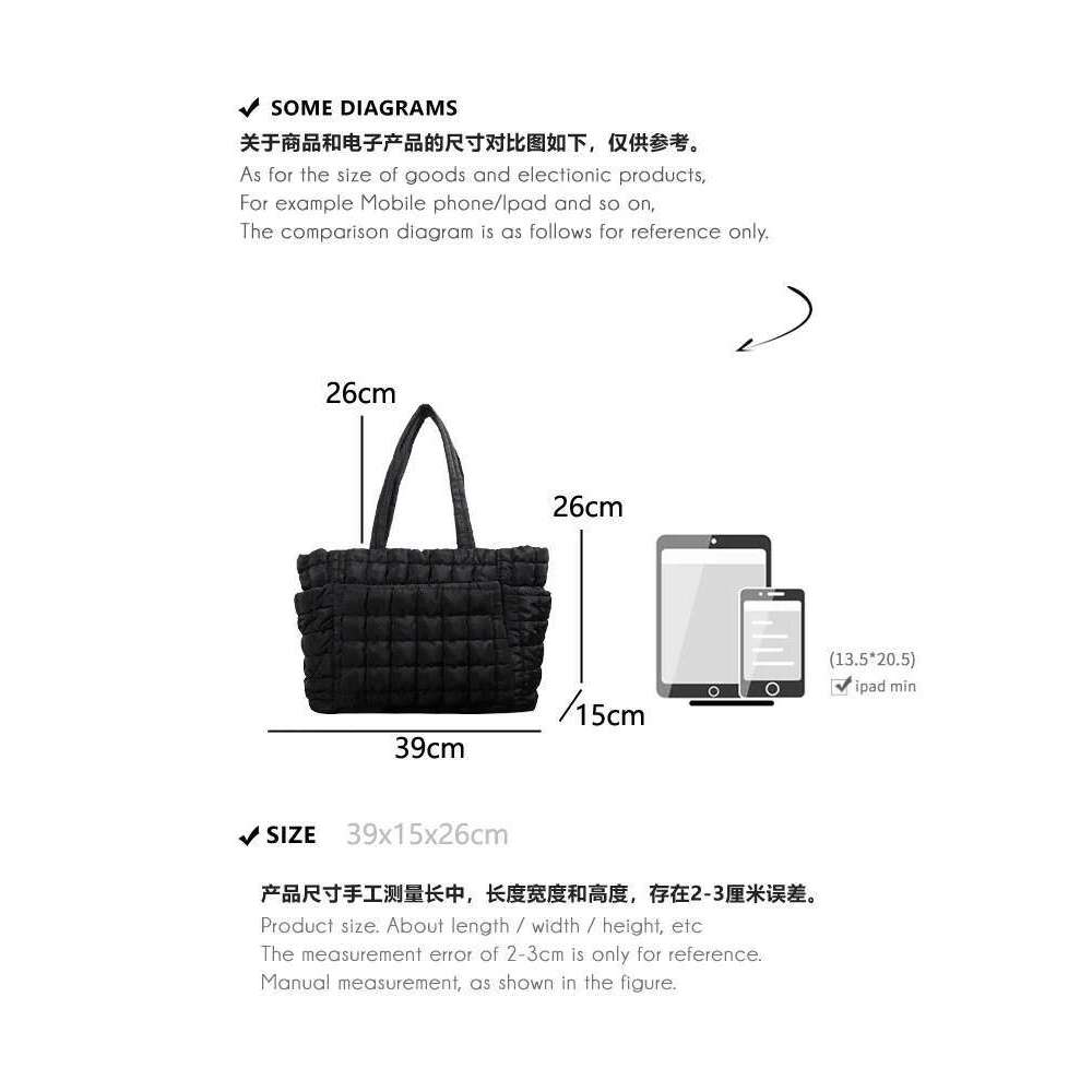 Women's Designer Tote Bag Work Laptop With Zipper Shoulder Bags Lightweight Quilted Travel Puffy Handbag