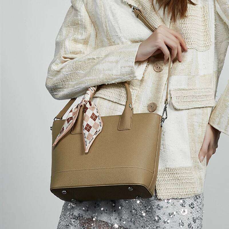 Burminsa Cowhide Genuine Leather Bucket Tote For Women 2025 Designer Basket Handbags Ladies Shoulder Crossbody Bags