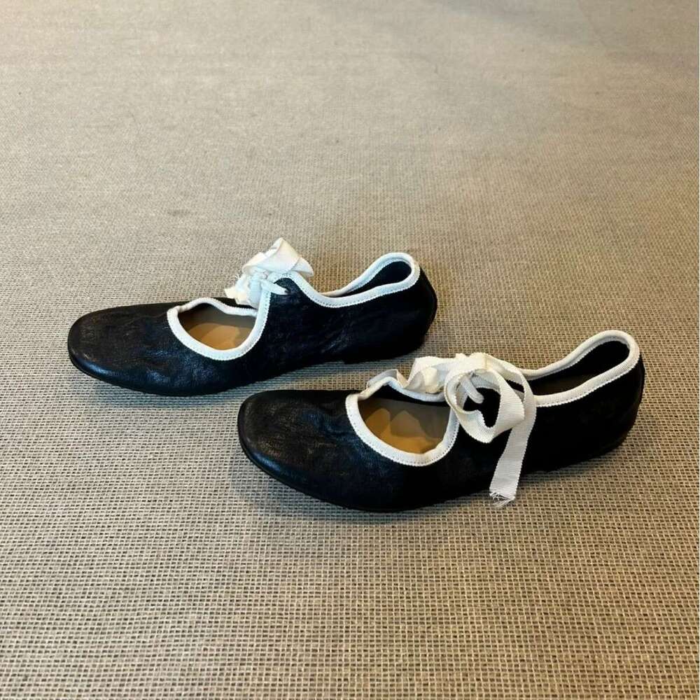 Genuine Leather French Style Color Block Lace-up Ballet Flats Women 2025 Spring Festival New Versatile Flat Mary Jane Shoes