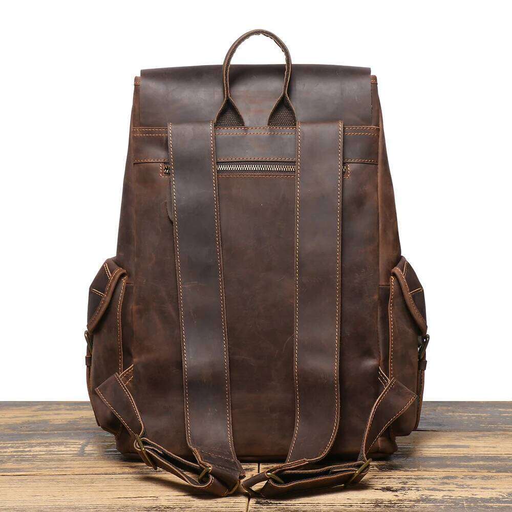 LUOKIR Vintage Genuine Leather Unisex Top Layer Cowhide Large Capacity Laptop Travel Backpack Paratrooper Bag