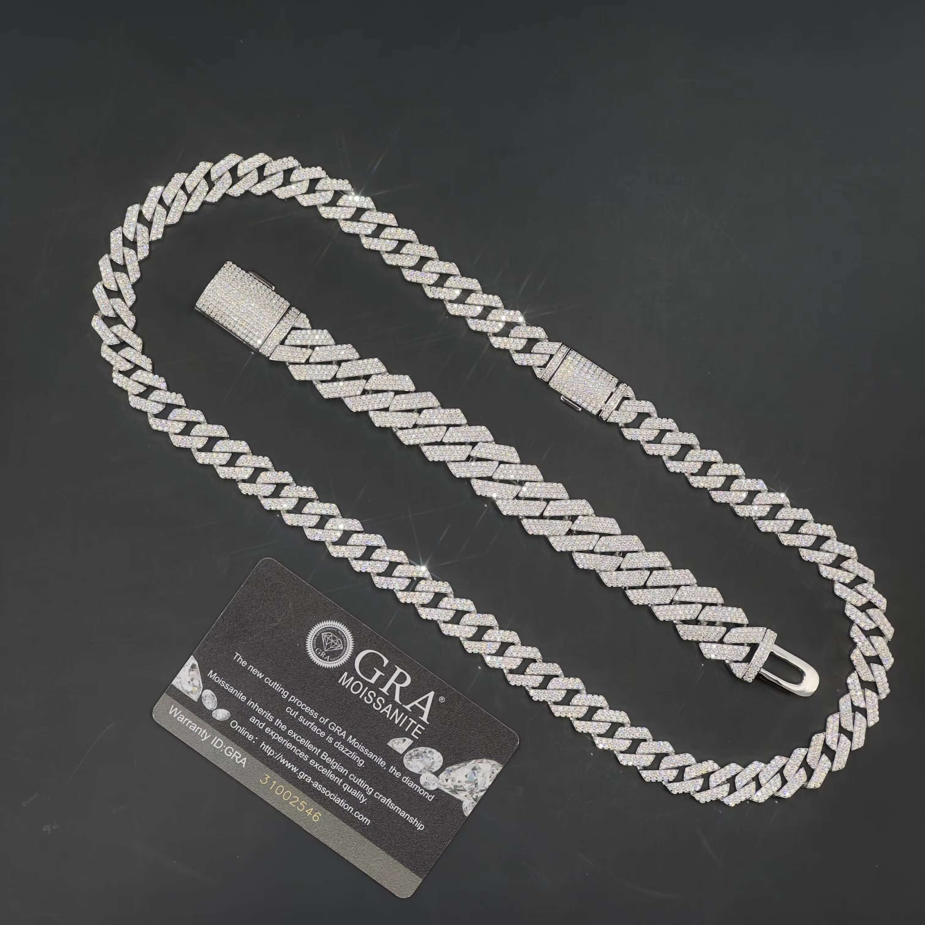 Fashion Hip Hop Jewelry 925 Silver Cuban Chain VVS Round Moissanite Necklace With 15mm Bracelet