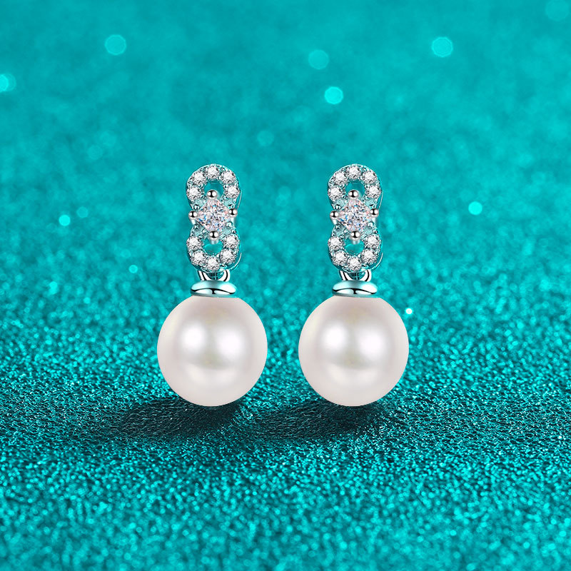S925 Sterling Silver Moissanite Pearl Stud Earrings, Fashionable Chic Minimalist Design, Elegant Commuter Earrings, Perfect for Holiday Gifts