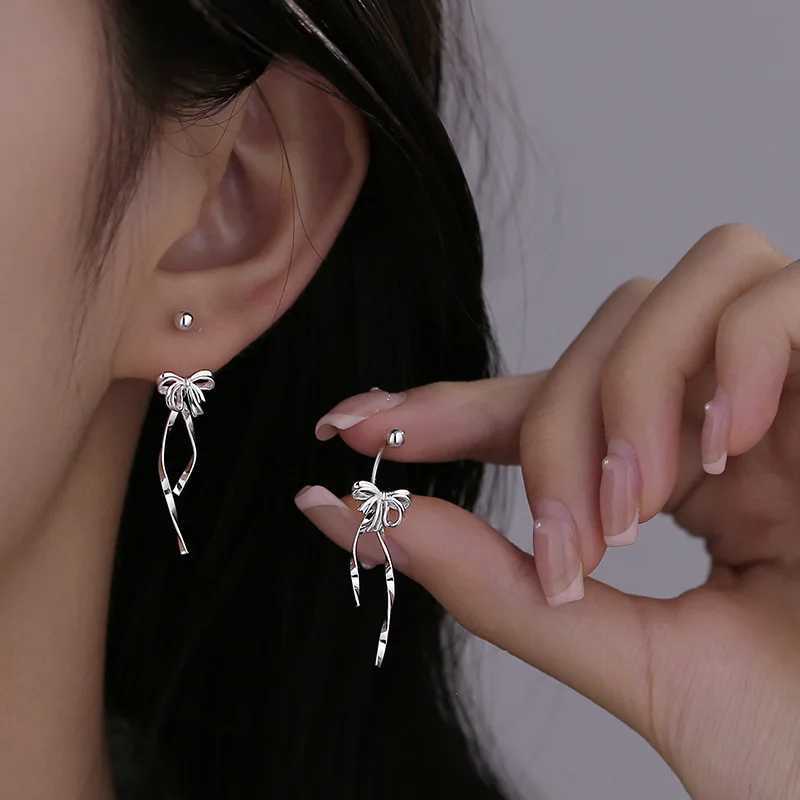 New 925 Sterling Silver Hoop Earrings Bowtie Ribbon Pearl Drop Golden For Women Girl Gift Jewelry Dropshipping Wholesale L250527