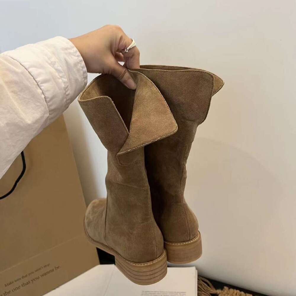 Korean Style Two-Way Split Fold Martin for Women, Autumn Winter Chunky Heel Western Cowboy Mid-Calf Short Boots, Chelsea Boots