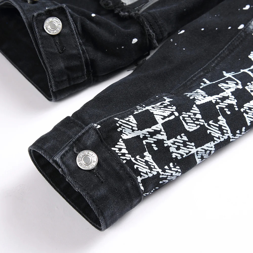 Men Punk Rivet Check Print Denim Jacket Holes Ripped Plaid Patches Patchwork Jean Coat Painted Blue Black Spliced Outerwear 250516