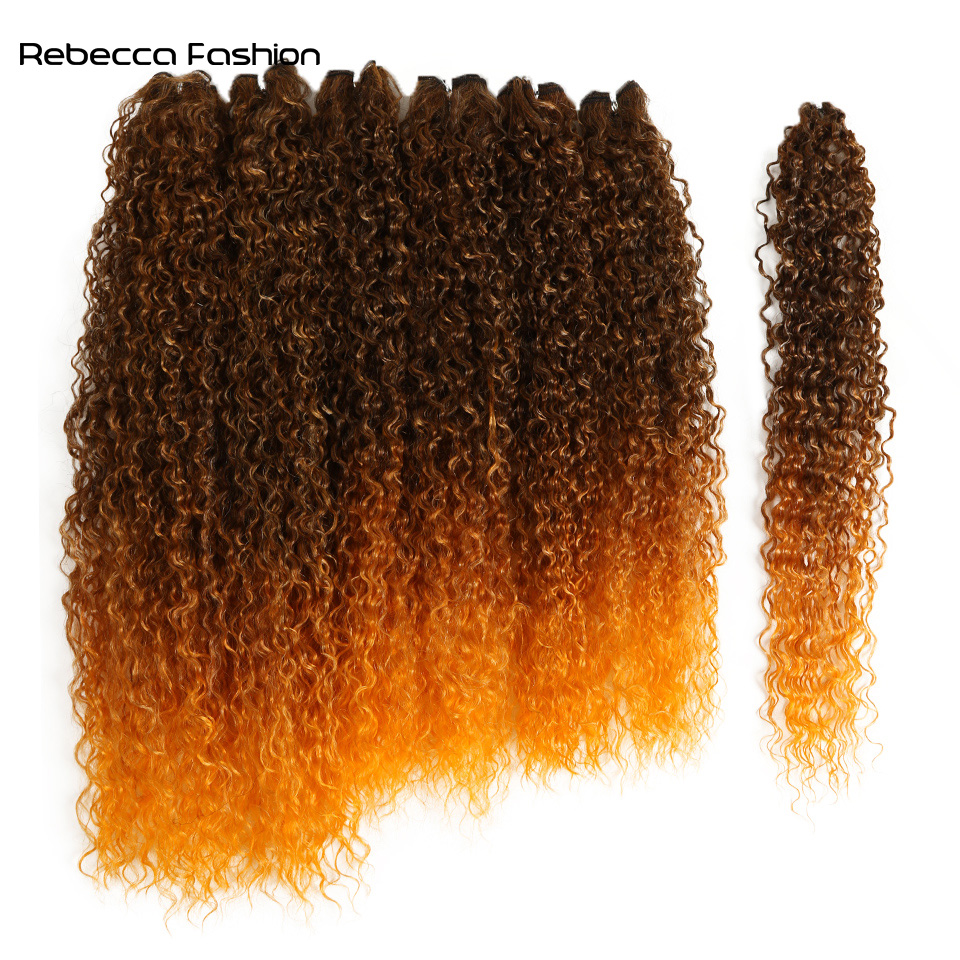 Rebecca Fashion 7PCS In One Pack 22 24 26inches Kinky Bundles Black Color Tresses Synthetic Hair Extensions Curly Hair Accessories