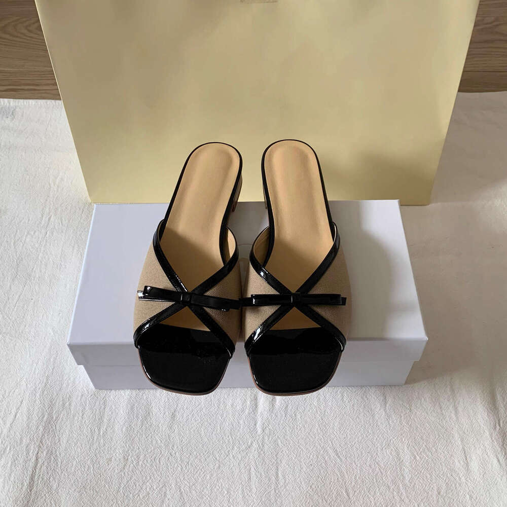 Sheepskin Version ~ French Style Bowknot Square Low Heel Flat Open Toe Slip-On Sandals for Women Outdoor 2025 Summer Slippers