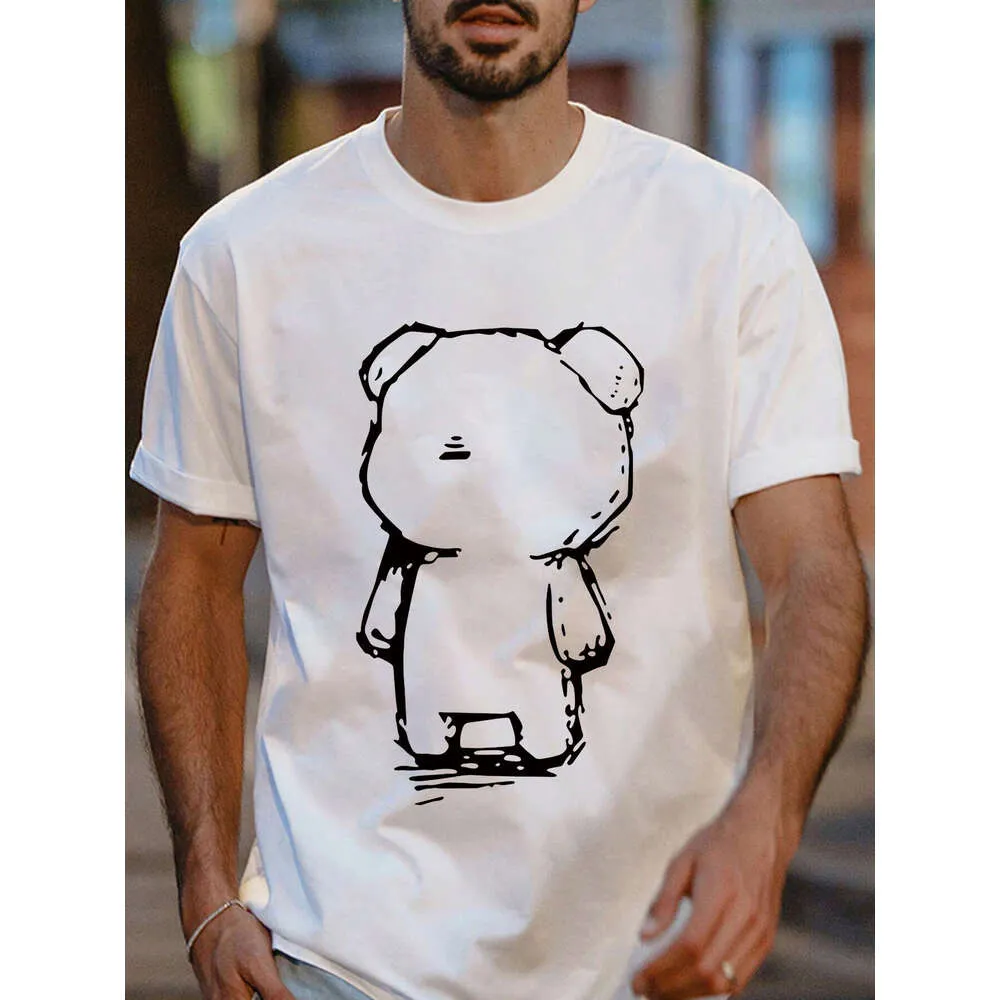 Fashion Mens Summer T-Shirt shirts Cartoon Cute Little Bear Printing Fashion t Round Neck Tops Cotton Tee Shirt Short Sleeved Free shipping