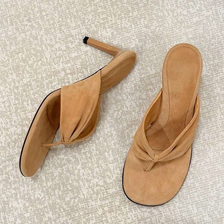 Genuine Suede French Style Stiletto Toe Post Sandals for Women Outdoor 2025 New Spring Summer High Heel Slippers