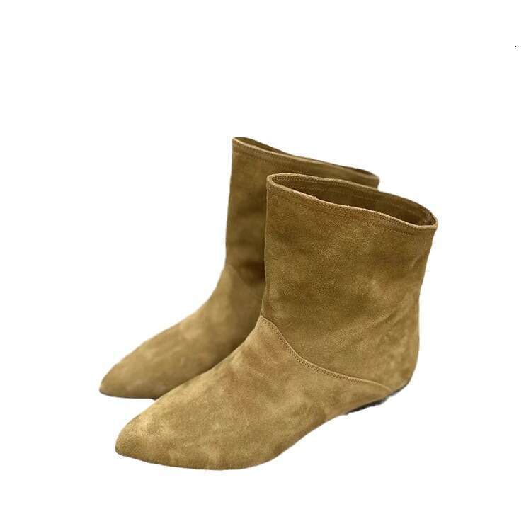 Genuine Leather Slanted Wide Tube Flat Pointed Toe Western Cowboy Small Ankle Slim Short Boots for Women Autumn Winter