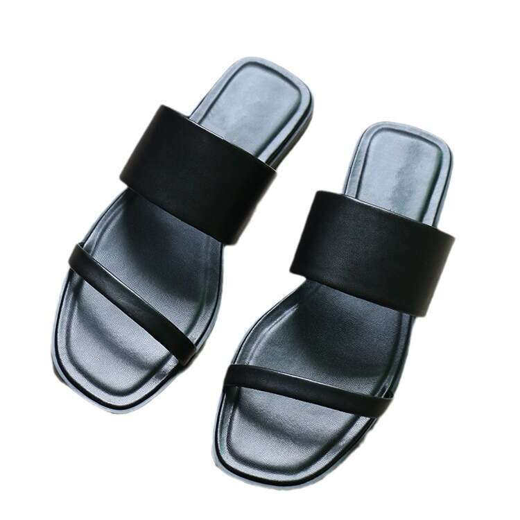 Genuine Leather Korean Style Niche Square Strap Open Toe for Women Outdoor Summer New Fashion Versatile MD Sandals