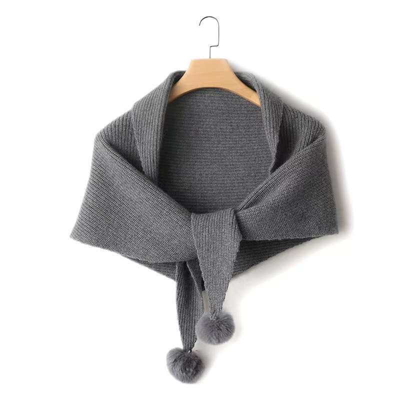 T836 New Cashmere Knitted Triangle Scarf Ball Style Cashmere Neck Gift Warm Temperament Scarf Women