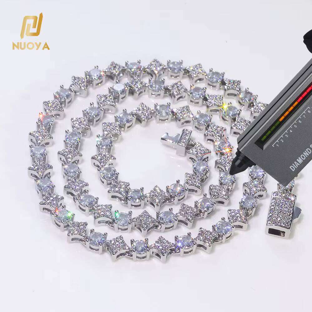 NUOYA Hiphop Custom Star Shape Round Cut Shiny VVS Moissanite 6mm Sterling Sier Tennis Chain Women's Fine Jewelry