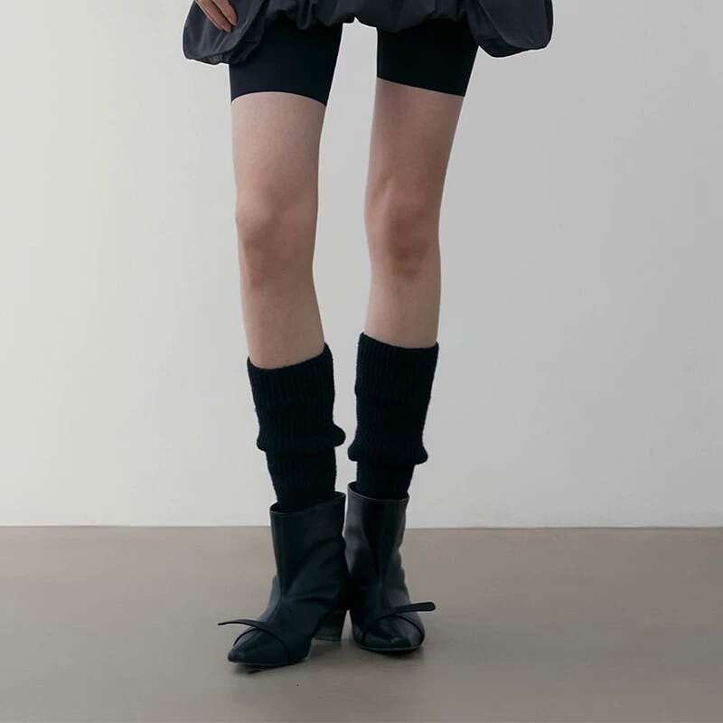 Genuine Leather Niche Melard High Heel Ankle for Women 2024 New Autumn Winter Wide Tube Small Square Toe Mid-Calf Martin Boots