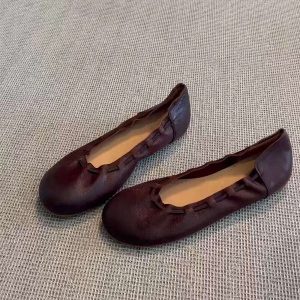 Genuine French Niche Soft Leather Flat for Women, Autumn Versatile Casual Slip-On Shallow Ballet Shoes