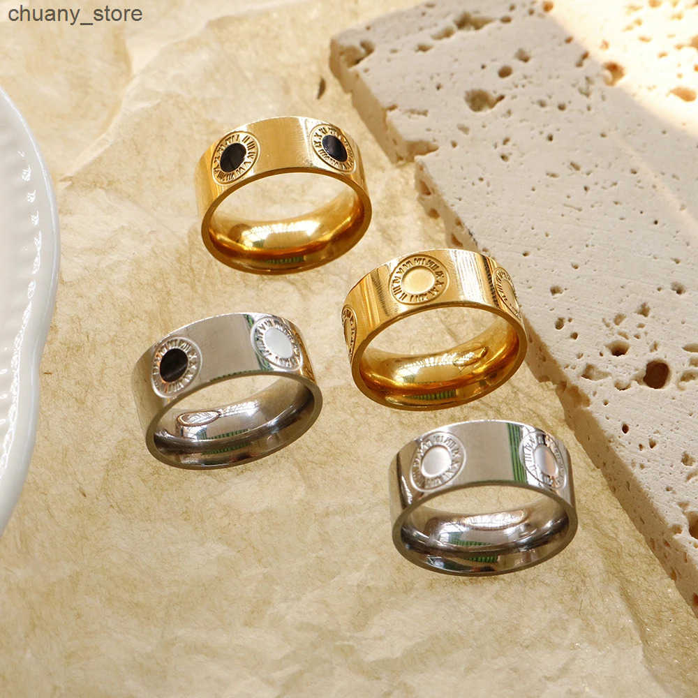 Roman Numeral Epoxy Ceramic Rings for Women Men Black and White Round Enamel Hand Ring Stainless Steel Vintage Jewelry Gift 2022 z2505295ZCZ