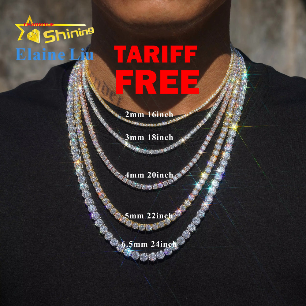Factory Direct Price Iced Out 2mm 3mm 4mm 5mm 6.5mm VVS Silver 925 Hip Hop VVS Moissanite Diamond Tennis Chain