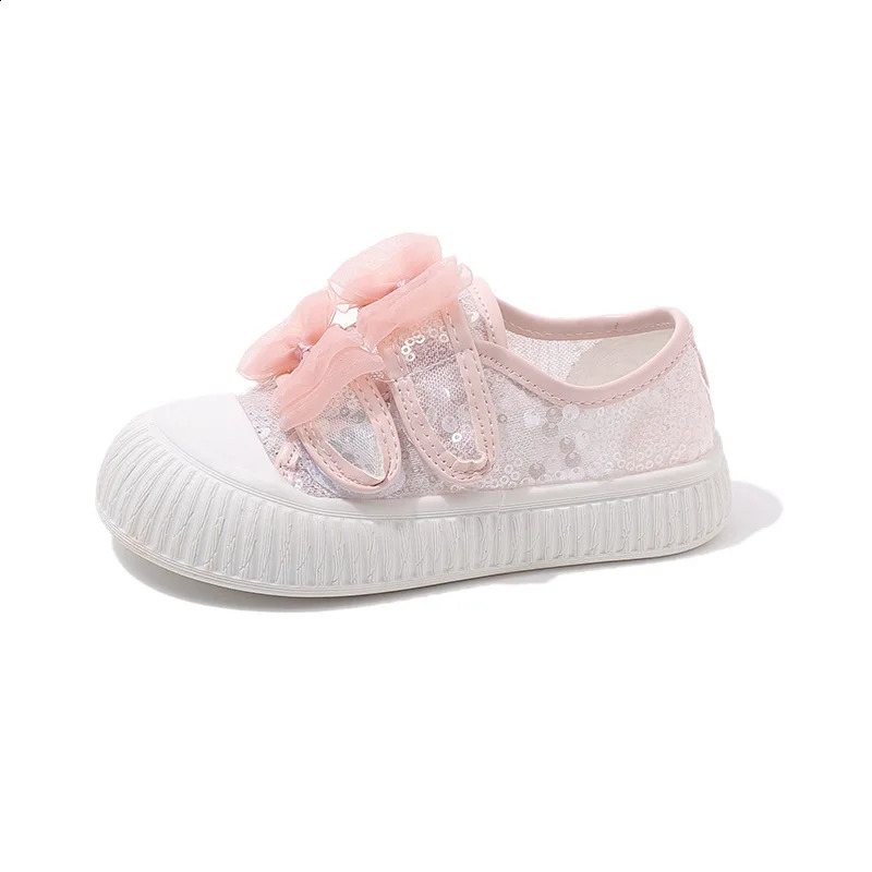 Girls Casual Flat Shoes Summer Children Versatile Bow Princess Shoes Kids Cute Sweet Mesh Tennis Shoes with Sequins 250527
