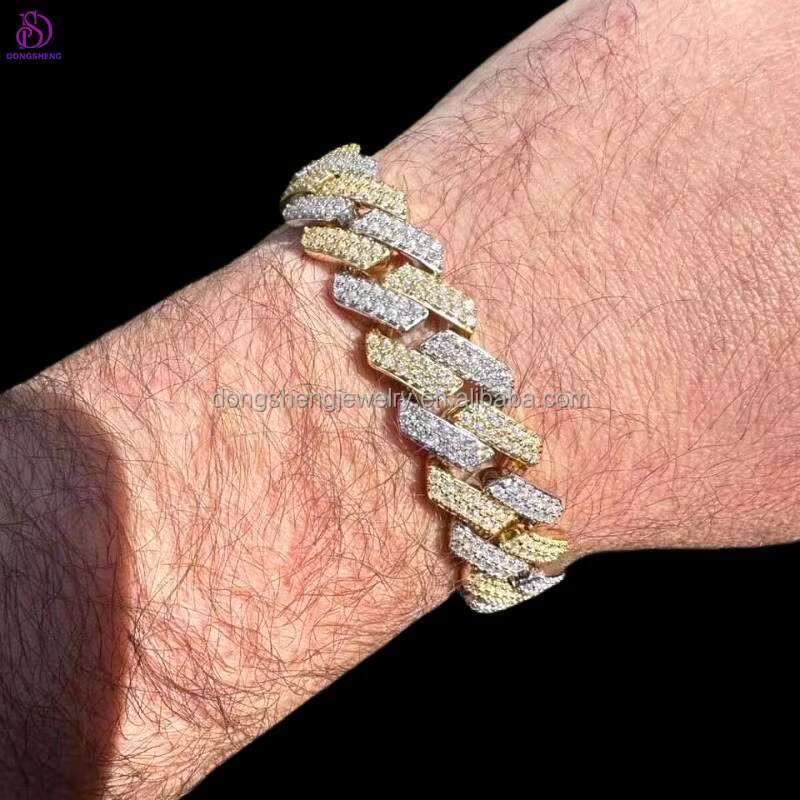 Pass the Diamond Test Pen Moissanite Hip Hop Bracelet Vvs1 D Moissanite Cuban Link Bracelet 925 Sterling Silver 13mm 14mm 15mm