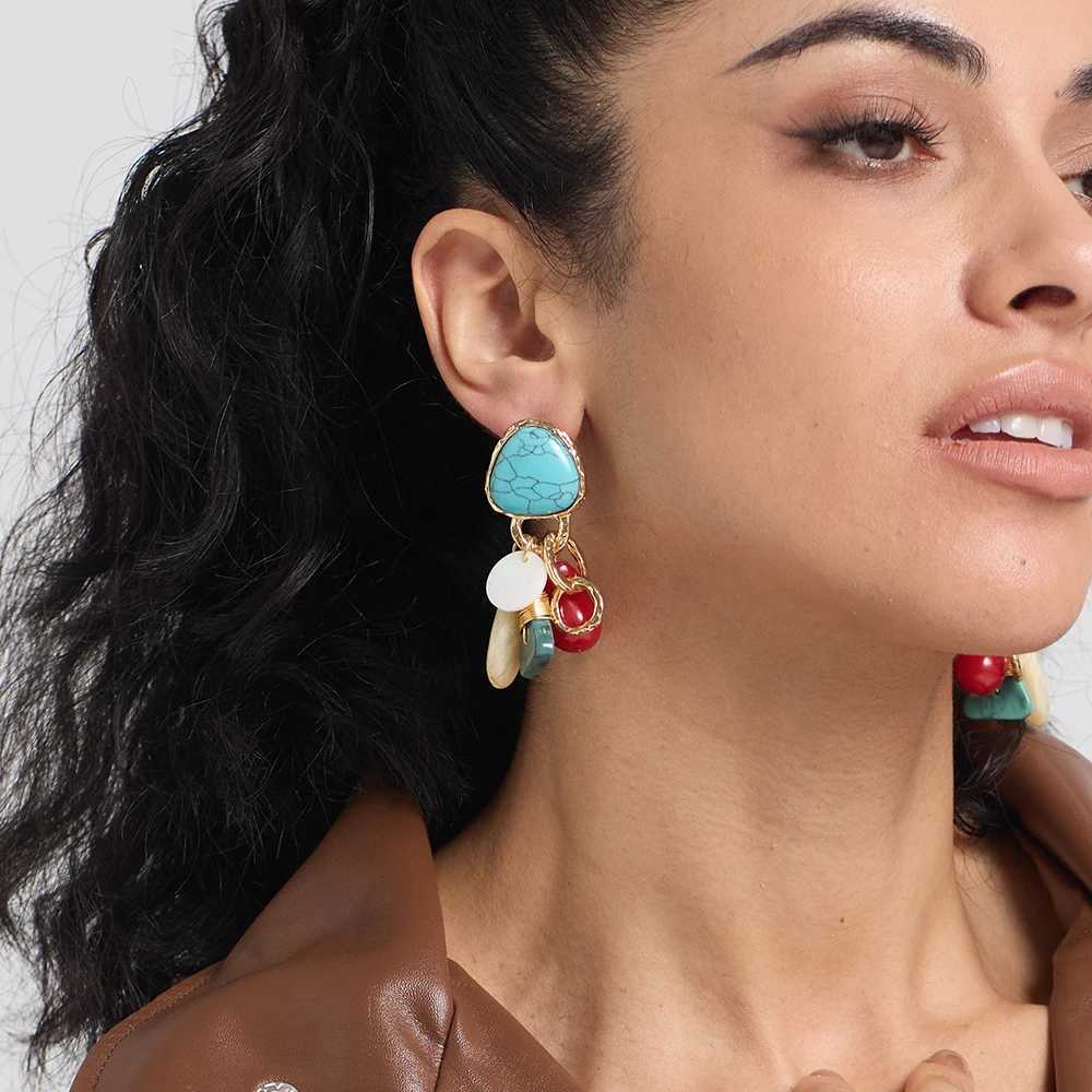 Vintage Colorful Resin Stone Drop Earrings for Women Bohemian rylic Geometric Beads Dangle Earrings Ethnic Style Jewelry L250527