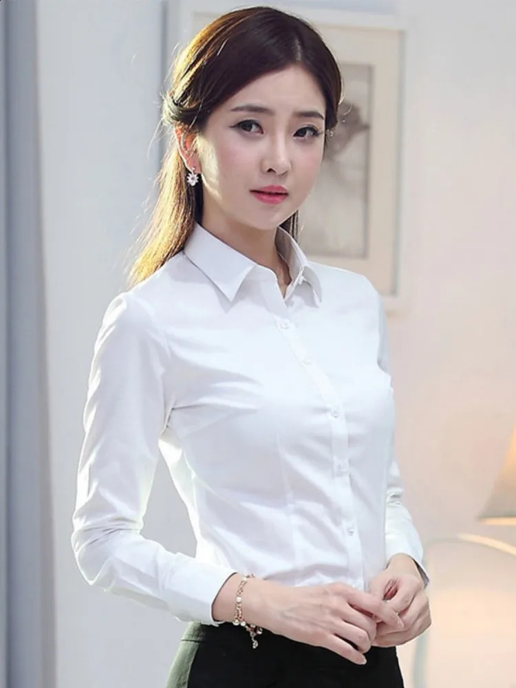 Fashion Women Shirt White Shirt Female Longsleeve Professional Shirt Formal Dress Large Size Work Clothes OL Button Womens 250529Z